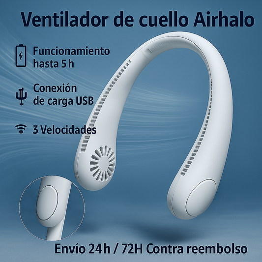Ventilador de cuello portátil Airhalo, 3 Velocidades de Frescor.